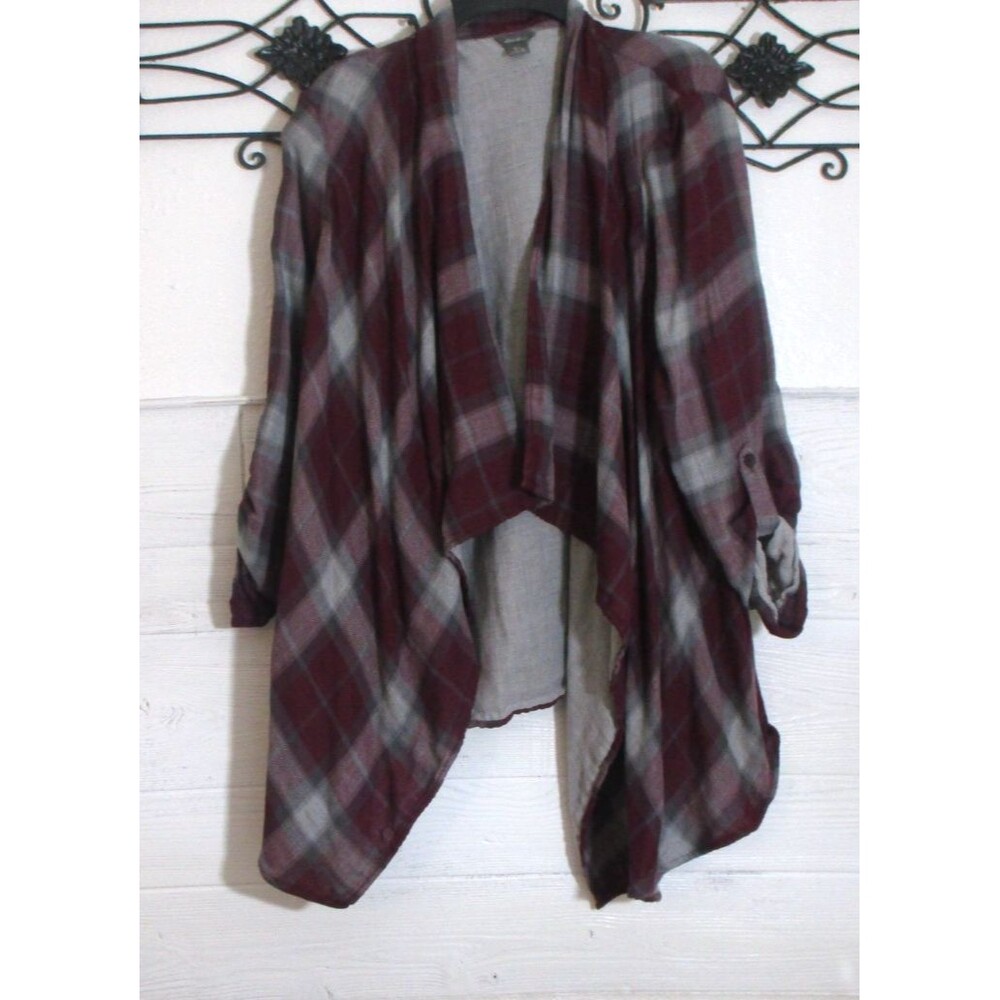Eddie Bauer Open Front Women's Top Size M Long Sleeve Multicolor Plaid Blouse